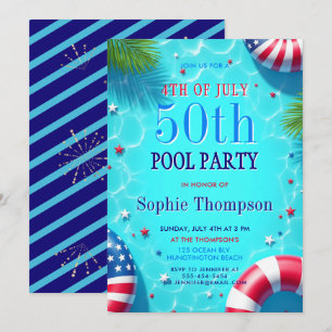 Invitación Fiesta en la Piscina del 4 de Julio Estilo America