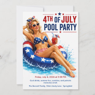 Invitación Fiesta en la Piscina del 4 de Julio - Glamour Retr