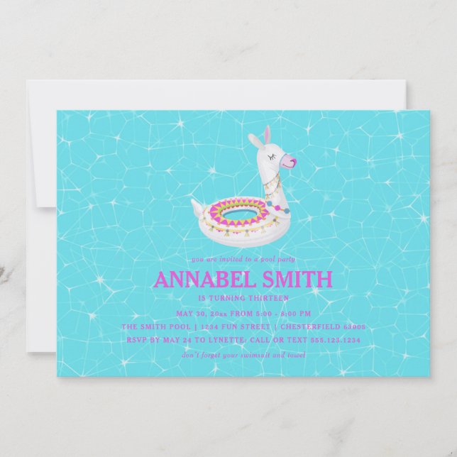 Invitación Fiesta en la piscina del cumpleaños del flotador (Anverso)