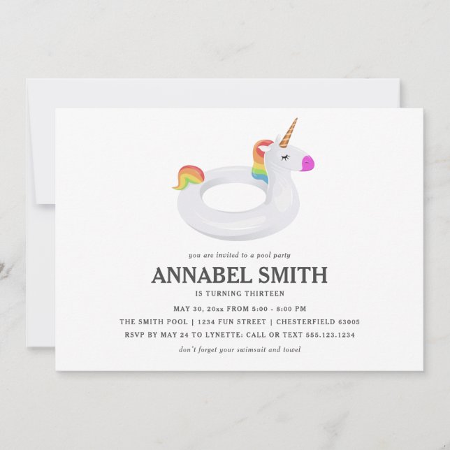 Invitación Fiesta en la piscina del cumpleaños del flotador (Anverso)