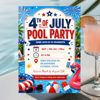 Invitación Fiesta en la piscina del Día de la Independencia d
