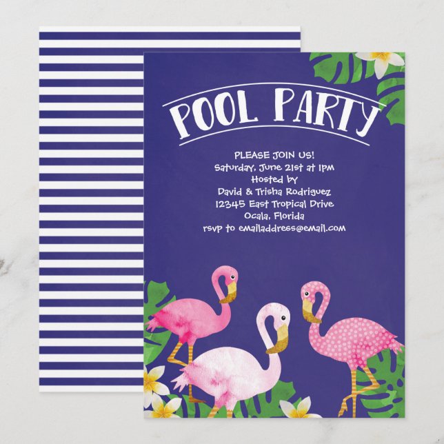 Invitación Fiesta en la piscina del flamenco del verano (Anverso / Reverso)