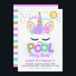 Invitación Fiesta en la piscina del unicornio<br><div class="desc">Modifique esta invitación linda de la fiesta para requisitos particulares de cumpleaños de la fiesta en la piscina del unicornio con sus propios detalles.</div>