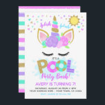 Invitación Fiesta en la piscina del unicornio<br><div class="desc">Modifique esta invitación linda de la fiesta para requisitos particulares de cumpleaños de la fiesta en la piscina del unicornio con sus propios detalles.</div>