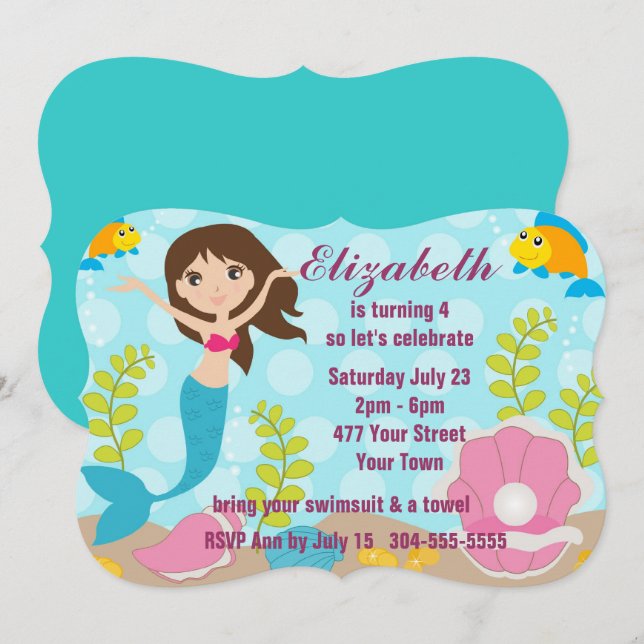 Invitación Fiesta en la piscina feliz de la sirena (Anverso / Reverso)