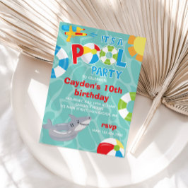 Invitación Fiesta en la piscina flotador de tiburón para pisc