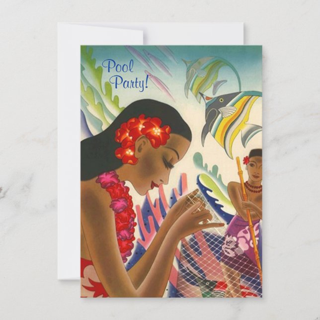 Invitación Fiesta en la piscina hawaiana INVITATON de los (Anverso)