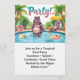 Invitación Fiesta en la piscina Hipopótamo Bikini tema Tropic