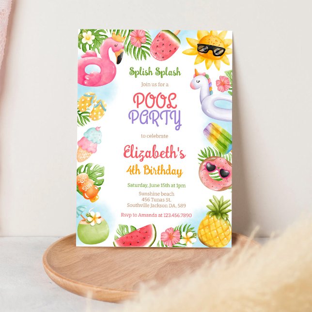 Invitación Fiesta en la Piscina Splash Splash Cumpleaños de V (Subido por el creador)
