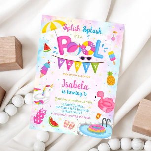 Invitación Fiesta en la Piscina Splash Splash Cumpleaños de V