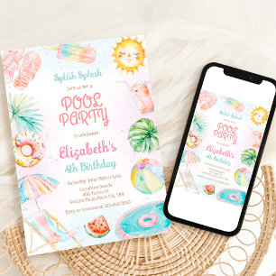Invitación Fiesta en la Piscina Splash Splash Cumpleaños de V