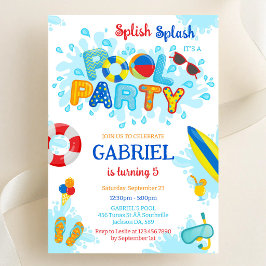 Invitación Fiesta en la Piscina Splash Splash Cumpleaños de V
