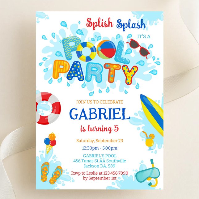 Invitación Fiesta en la Piscina Splash Splash Cumpleaños de V (Subido por el creador)