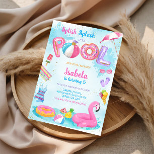 Invitación Fiesta en la Piscina Splash Splash Cumpleaños de V