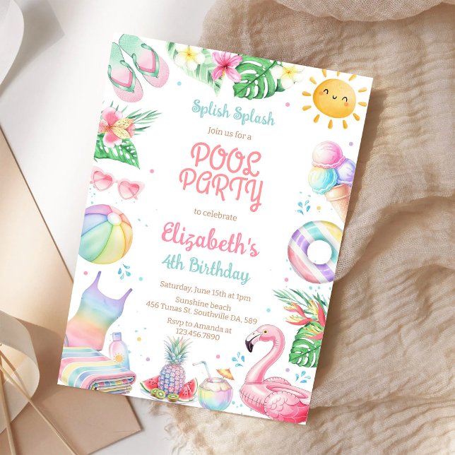 Invitación Fiesta en la Piscina Splash Splash Cumpleaños de V (Subido por el creador)