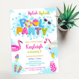 Invitación Fiesta en la Piscina Splash Splash Cumpleaños de V