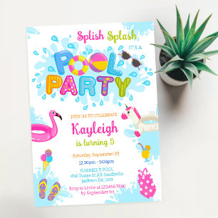 Invitación Fiesta en la Piscina Splash Splash Cumpleaños de V