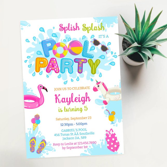Invitación Fiesta en la Piscina Splash Splash Cumpleaños de V (Subido por el creador)