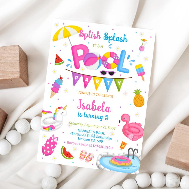 Invitación Fiesta en la Piscina Splash Splash Cumpleaños de V (Subido por el creador)