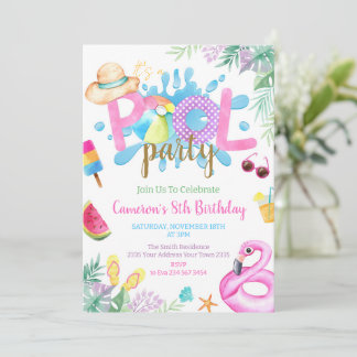 Invitación Fiesta en la Piscina Tropical Cumpleaños de Verano
