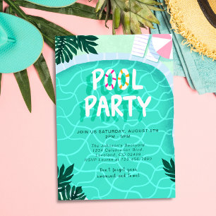 Invitación Fiesta en la Piscina Verano Moderno Tropical Diver