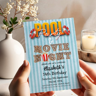 Invitación Fiesta en la Piscina y Noche de Cine