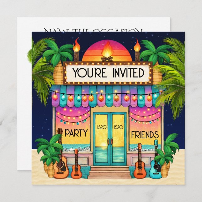 INVITACIÓN FIESTA EN LA PLAYA (Anverso / Reverso)