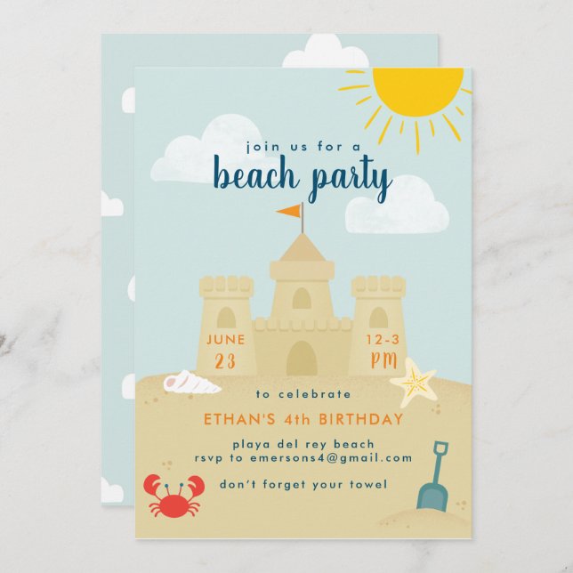 Invitación Fiesta en la Playa (Anverso / Reverso)