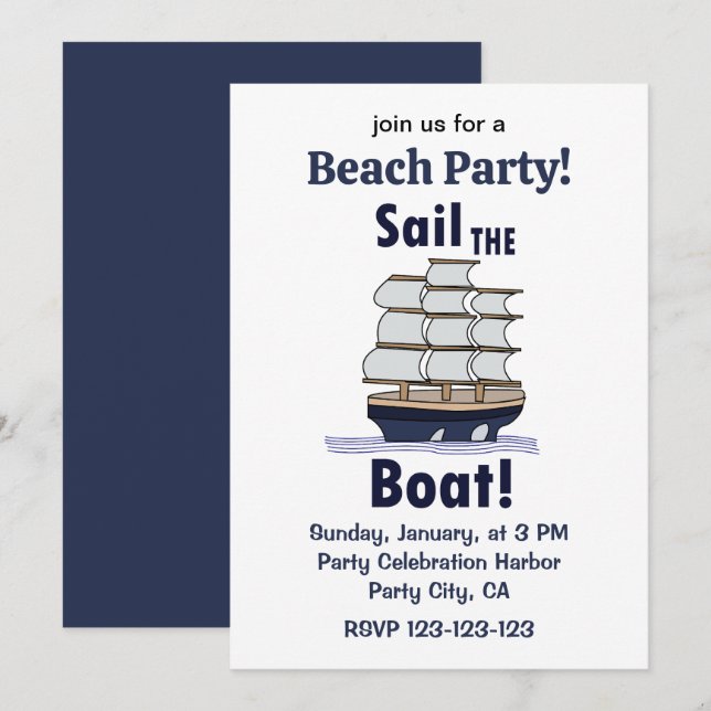 Invitación Fiesta en la Playa con Velero (Anverso / Reverso)