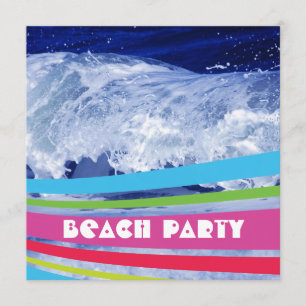 Invitación Fiesta en la playa de agua salada con rayas rosada