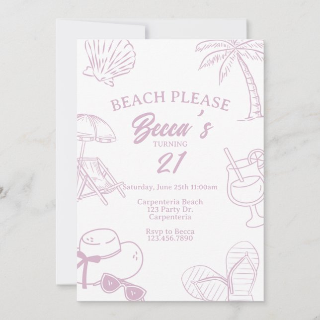 Invitación Fiesta en la Playa, Fiesta de Adultos, Fiesta en l (Anverso)