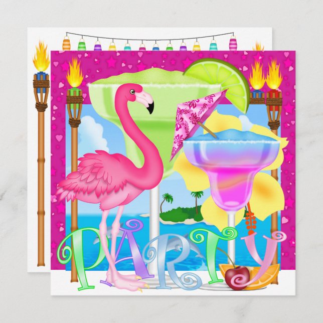 Invitación Fiesta en la playa paradisíaca / Luau (Anverso / Reverso)