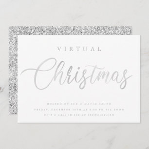 Invitación FIESTA en línea de Navidades blancos de plata VIRT
