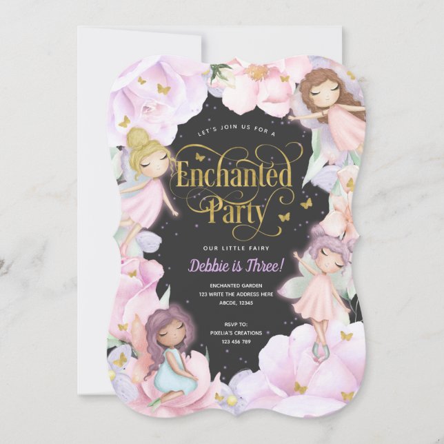 Invitación Fiesta encantado de hadas, cumpleaños del chica de (Anverso)