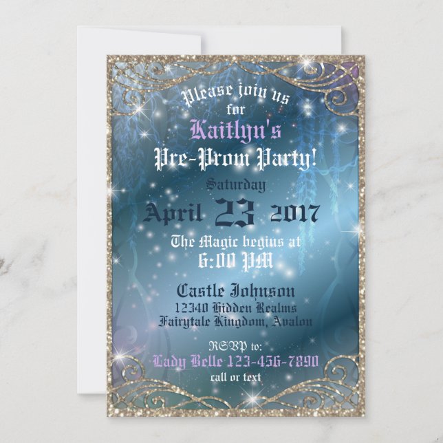 Invitación Fiesta encantado del Pre-Baile de fin de curso del (Anverso)