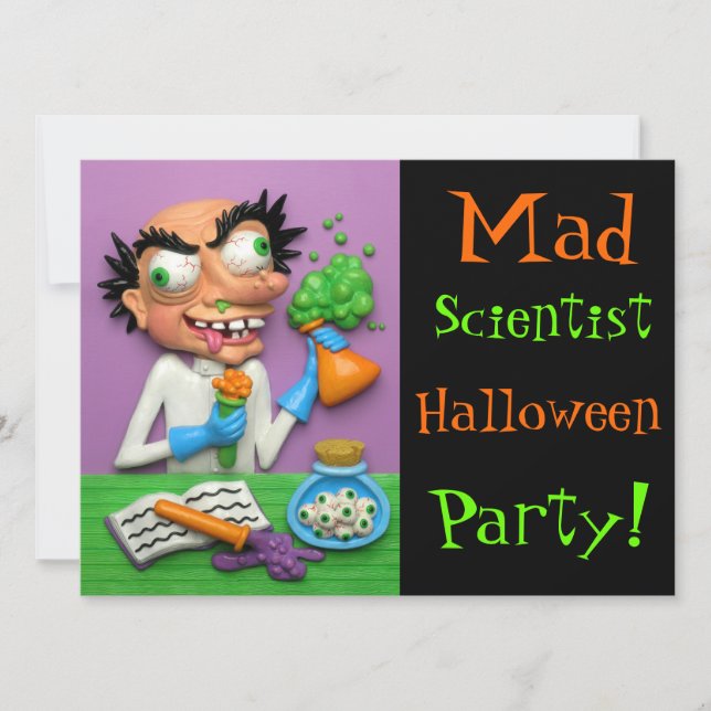 Invitación Fiesta enojado de Halloween del científico (Anverso)