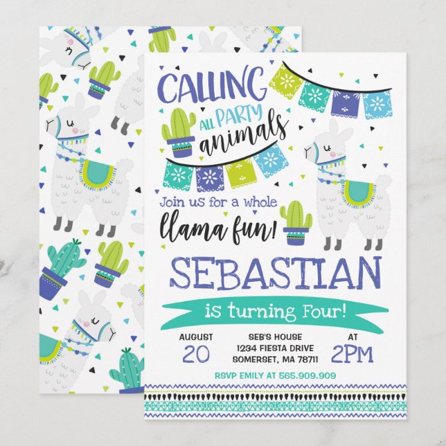 Invitación Fiesta entero de la diversión de la llama de la (Anverso / Reverso)