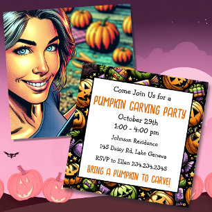 Invitación Fiesta escultor de calabaza de Halloween de arte p