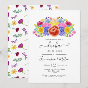 Invitación Fiesta Española de Boda con Flores en Acuarela