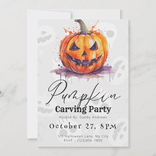 Invitación Fiesta espeluznante de calabaza gris de Jack-O' (Anverso)