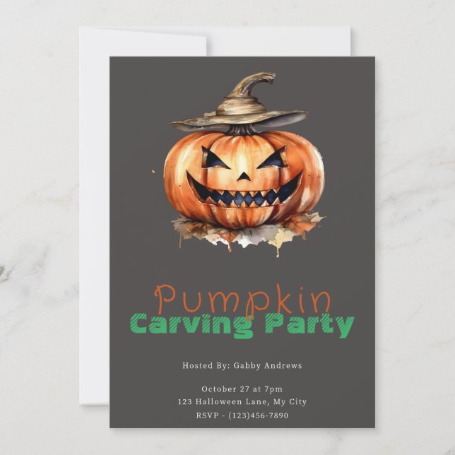 Invitación Fiesta espeluznante de calabaza gris de Jack-O' (Anverso)