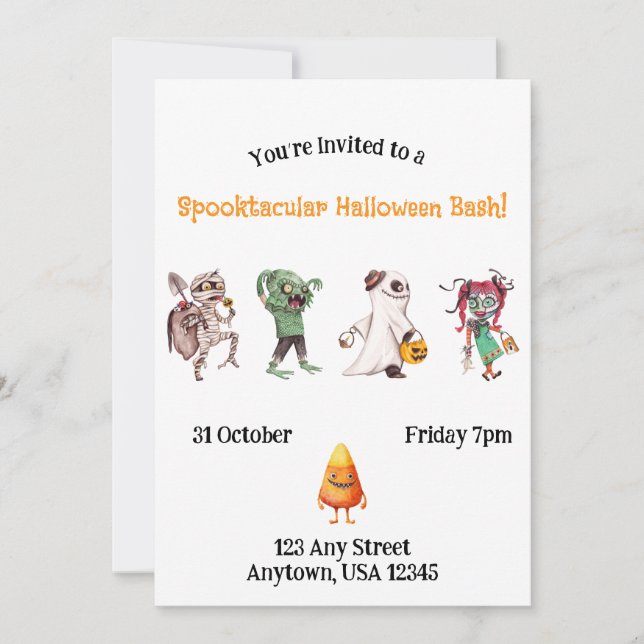 Invitación Fiesta Espeluznante de Halloween (Anverso)