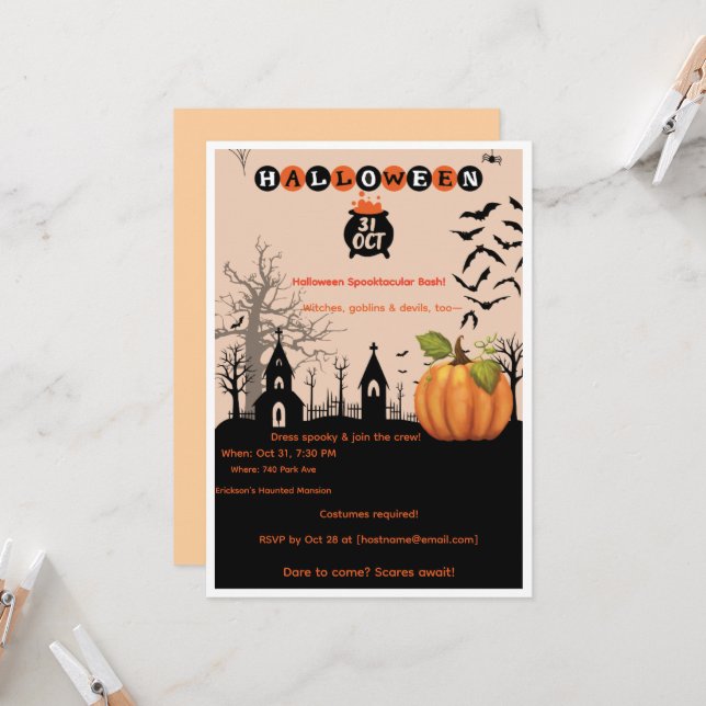 Invitación Fiesta Espeluznante de Halloween (Anverso/Reverso In Situ)