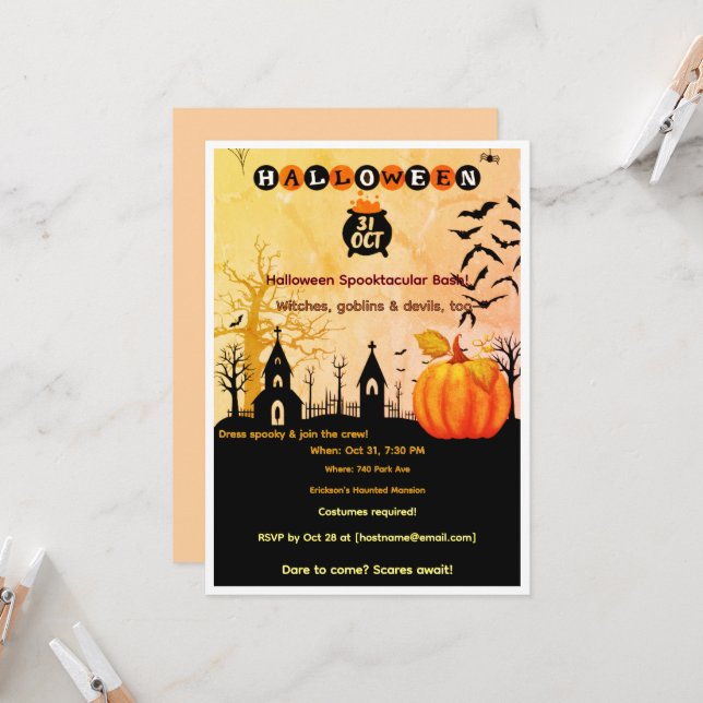 Invitación Fiesta Espeluznante de Halloween (Anverso/Reverso In Situ)