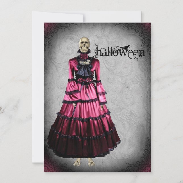 Invitación Fiesta esquelético de Halloween del Victorian (Anverso)