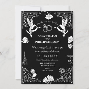 Invitación Fiesta estético Boda a mano con flores