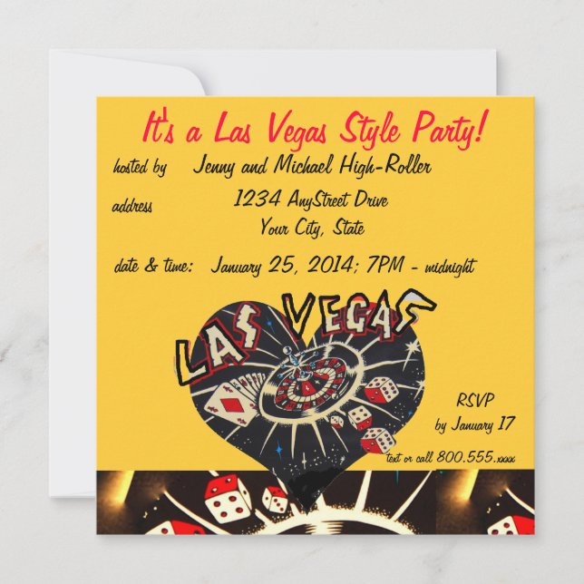 Invitación Fiesta estilo Casino Las Vegas (Anverso)
