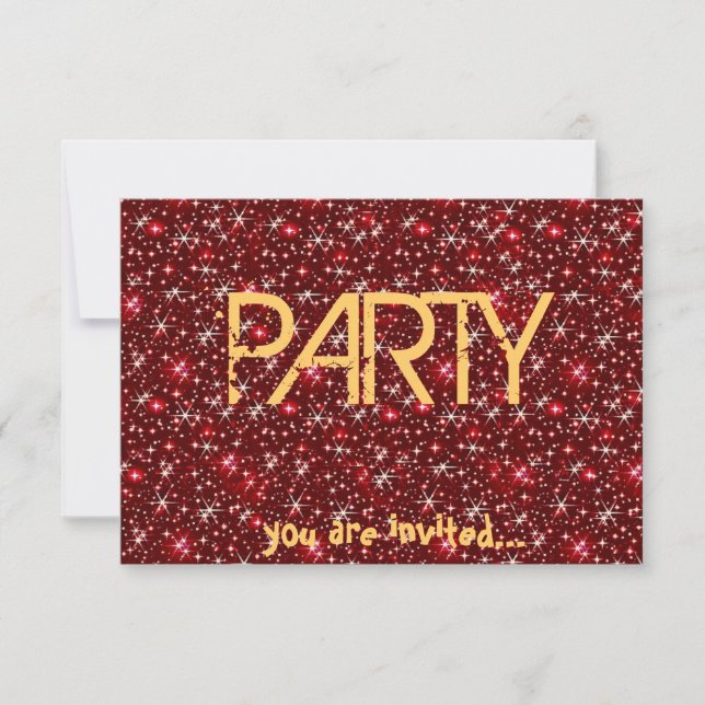 Invitación Fiesta estrellado del purpurina de la chispa roja (Anverso)