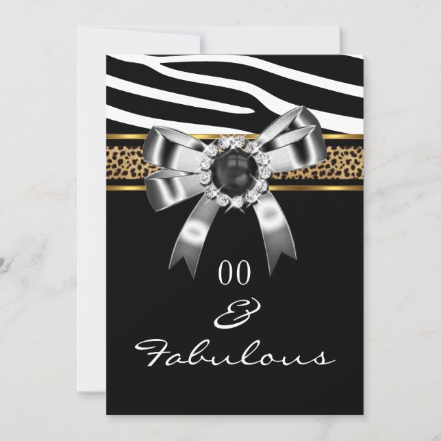 Invitación Fiesta Fabulosa Cebra Oro Negro Blanco Leopardo (Anverso)