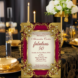 Invitación Fiesta fabulosa de 50 años Foto rojo burgundy beig